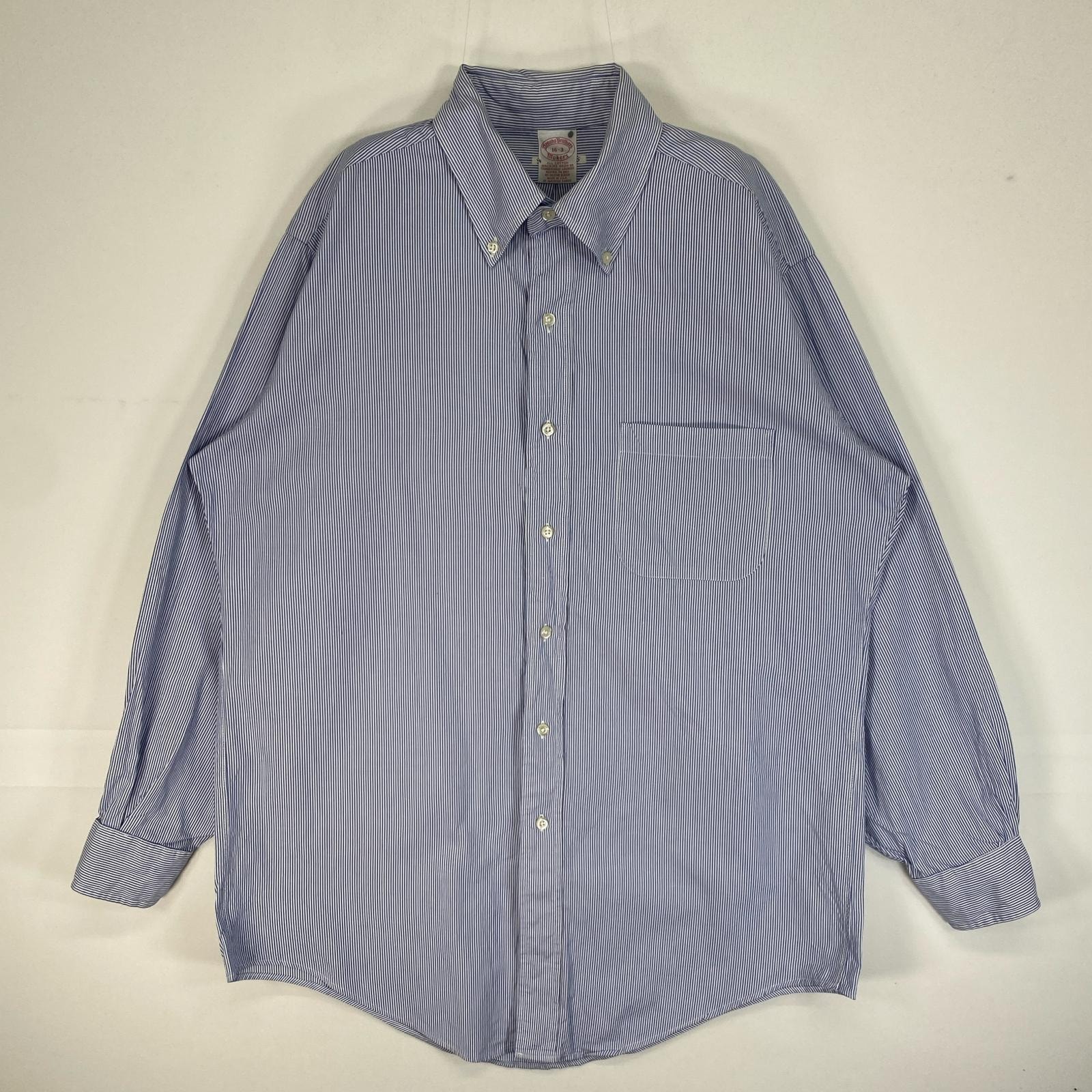 古着 90's/90年代 ブルックスブラザーズ Brooks Brothers 長袖シャツ makers USA製 ストライプ 胸ポケ L ネイビー系 ストライプ メンズ
