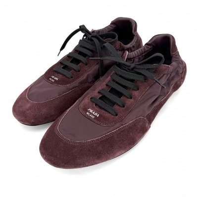 PRADA プラダ スニーカー コラプス 靴 ファッションアイテム Collapse 38サイズ 約25cm 2EG479 ナイロン スエード ボルドー レディース 美品【中古品】