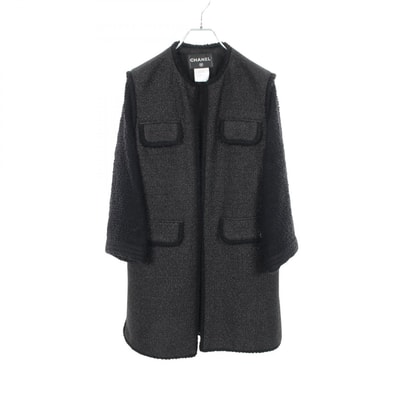 シャネル CHANEL ココマークボタン 切替 ツイード ノーカラー 衣料品 アウター ナイロン アクリル レディース ブラック系 P44723W05198 【中古】