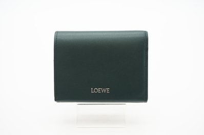 極美品 LOEWE ロエベ シャイニーナパカーフ トライフォールド ジップウォレット N41696 三つ折り財布 グリーン ネイビー カーフレザー レディース