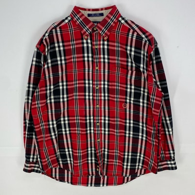 古着 90's/90年代 トミーヒルフィガー TOMMY HILFIGER 長袖シャツ ボタンダウン 胸ポケット L レッド系 チェック メンズ