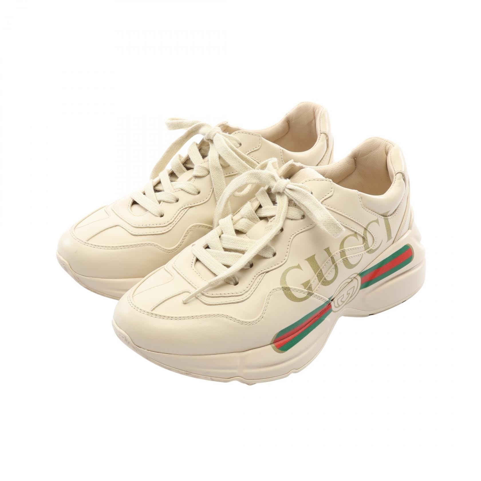 グッチ GUCCI Rhyton ライトン ロゴ スニーカー 靴 レザー レディース アイボリー系 528892 【中古】