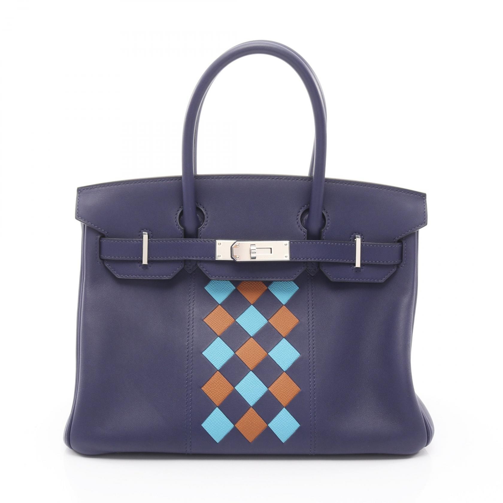 エルメス HERMES バーキン30 トレサージュ ハンドバッグ バッグ レザー カーフ(牛革) ヴォースイフト / ヴォーエプソン ヴォースイフト ブルーアンクル D刻印(2019年製造) レディース ネイビー系 / ブルー系 / ブラウン系 【中古】