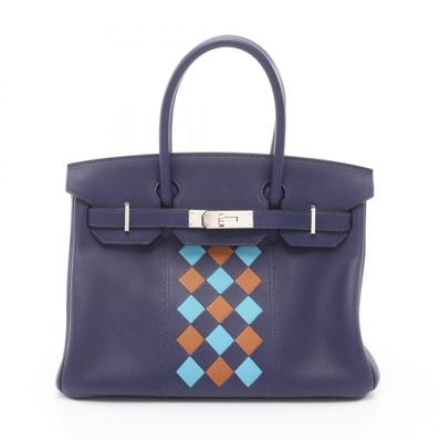 エルメス HERMES バーキン30 トレサージュ ハンドバッグ バッグ レザー カーフ(牛革) ヴォースイフト / ヴォーエプソン ヴォースイフト ブルーアンクル D刻印(2019年製造) レディース ネイビー系 / ブルー系 / ブラウン系 【中古】