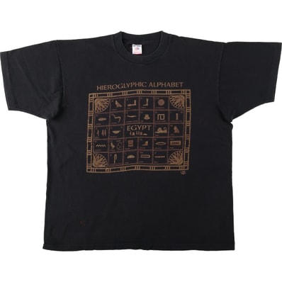 古着 90年代 フルーツオブザルーム FRUIT OF THE LOOM HIEROGLYPHIC ALPHABET プリントTシャツ USA製 メンズXL相当 ヴィンテージ/eaa654212