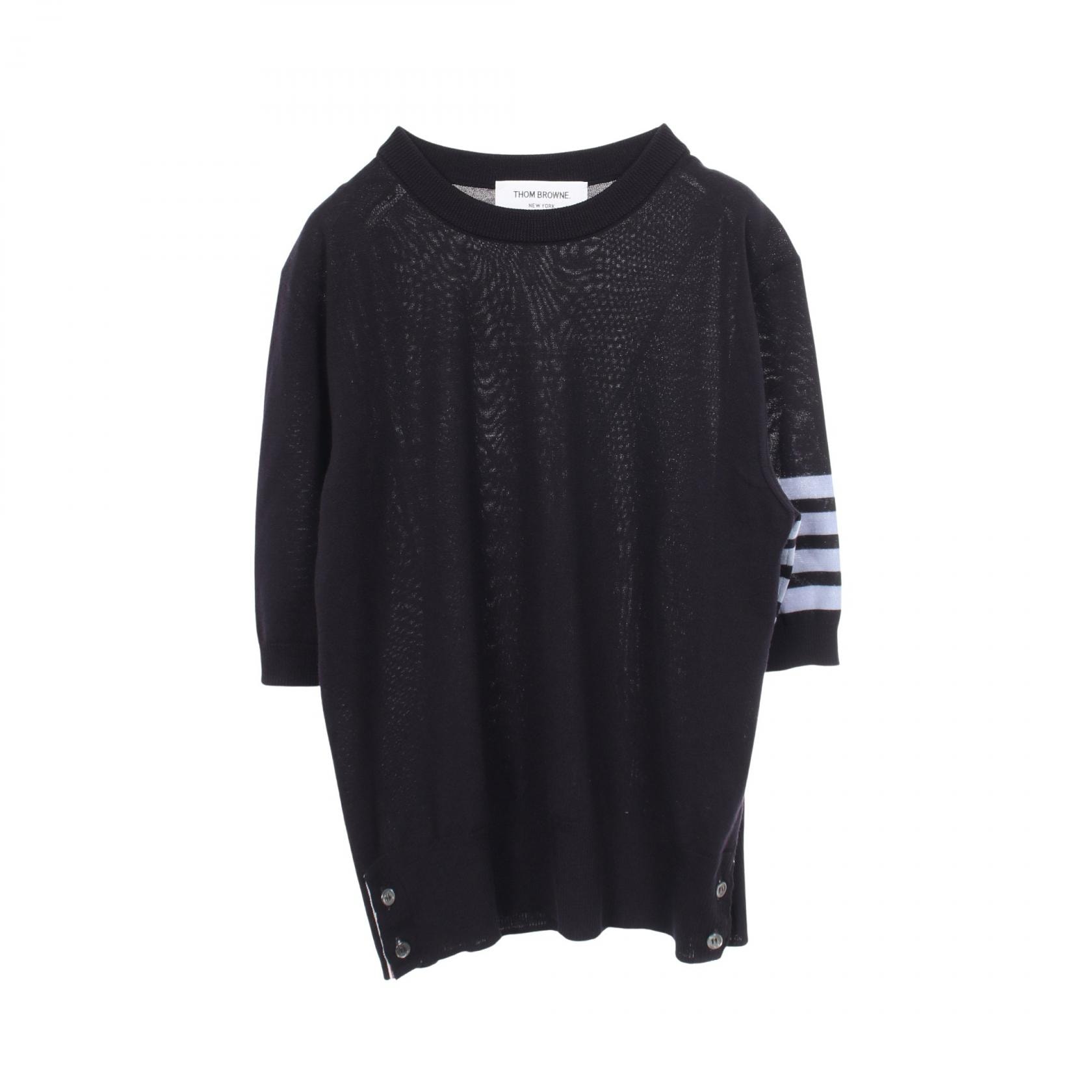 トムブラウン THOM BROWNE 4BAR 半袖 ニット 衣料品 トップス ウール レディース ネイビー系 / ブルー系 【中古】