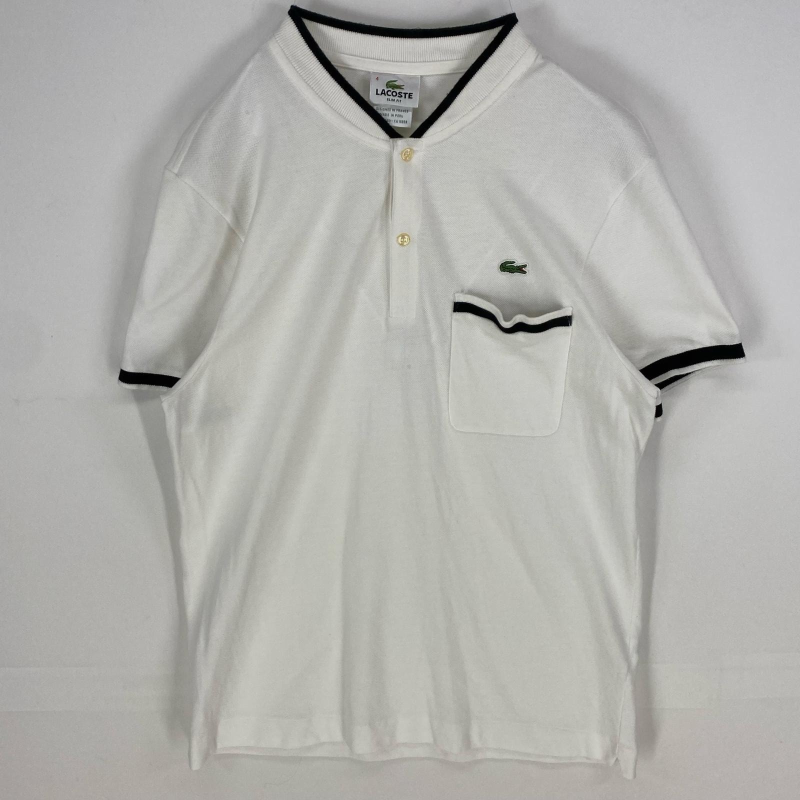 古着 ラコステ LACOSTE 鹿の子 半袖シャツ 胸ポケット ワッペン ワンポイントロゴ ポロシャツ 4  ホワイト系 メンズ