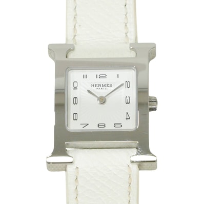HERMES エルメス 腕時計 Hウォッチ PM 25mm HH1.210 白 (ホワイト) ステンレススチール/エプソン シルバー金具 D刻印 新品同様【中古】