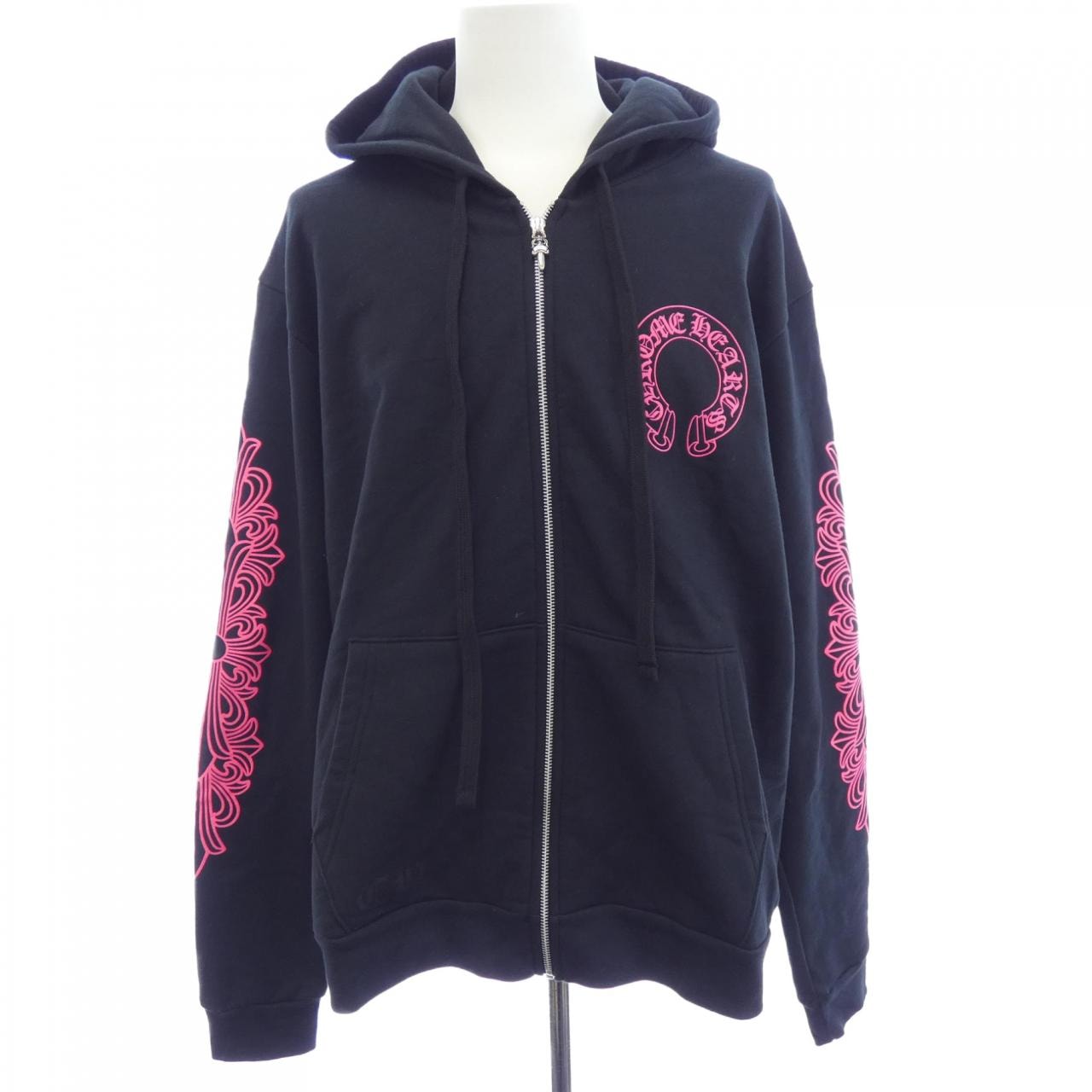 Chrome Hearts Horseshoe Floral Cross Zip-Up Hoodie "Black/Pink"