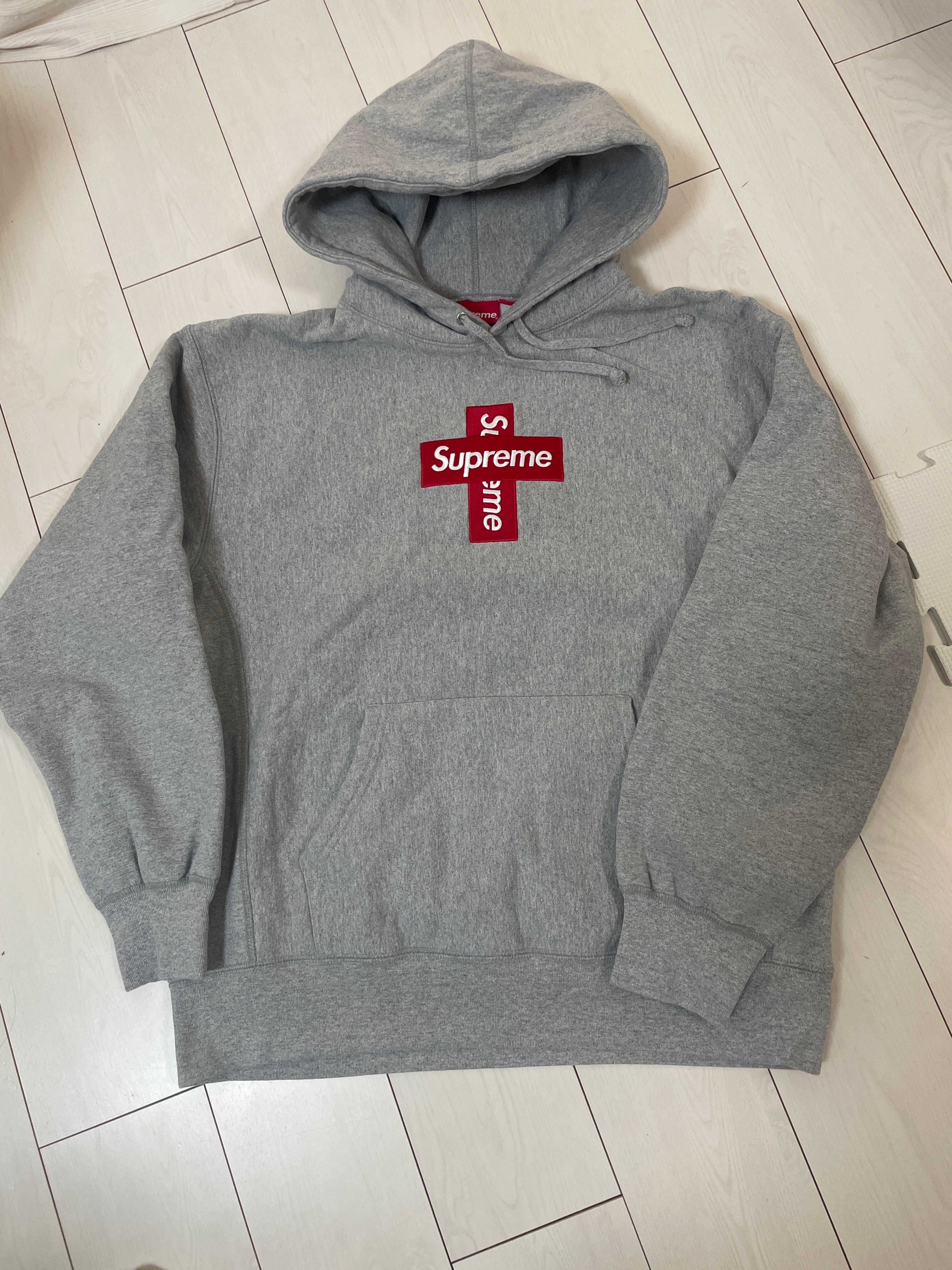 Supreme Cross Box Logo Hooded Sweatshirt "Grey"