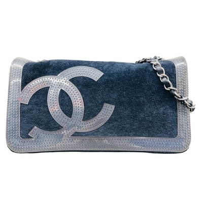 CHANEL 希少 美品 シャネル スポーツライン ココマーク テリークロス チェーンショルダーバッグ 12番台シリアル パイル ラバー ワンショルダーバッグ セミショルダーバッグ シルバー金具 ABランク 鑑定済 中古 シャネルバッグ