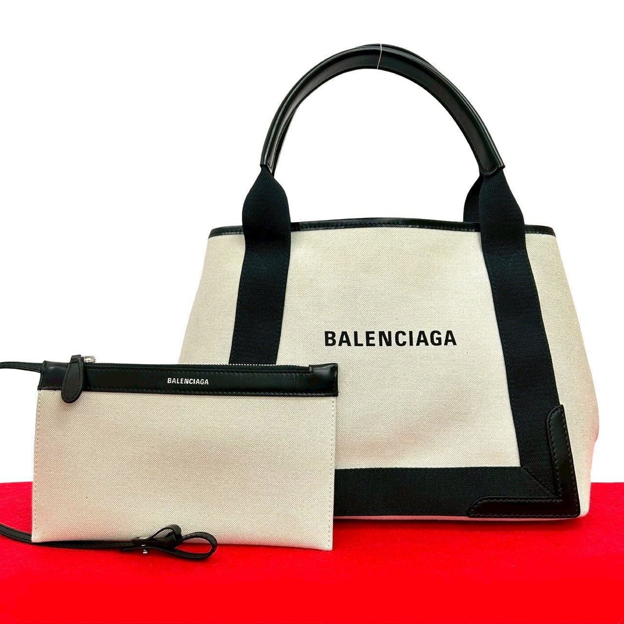 BALENCIAGA バレンシアガ ネイビーカバス S キャンバス レザー トートバッグ ブラック
28716
