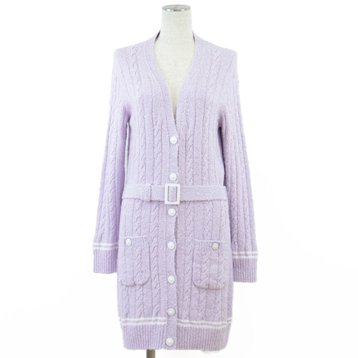 【美品】 シャネル P72177 ロング ブークレ ニット レディース ライトパープル 38 CHANEL