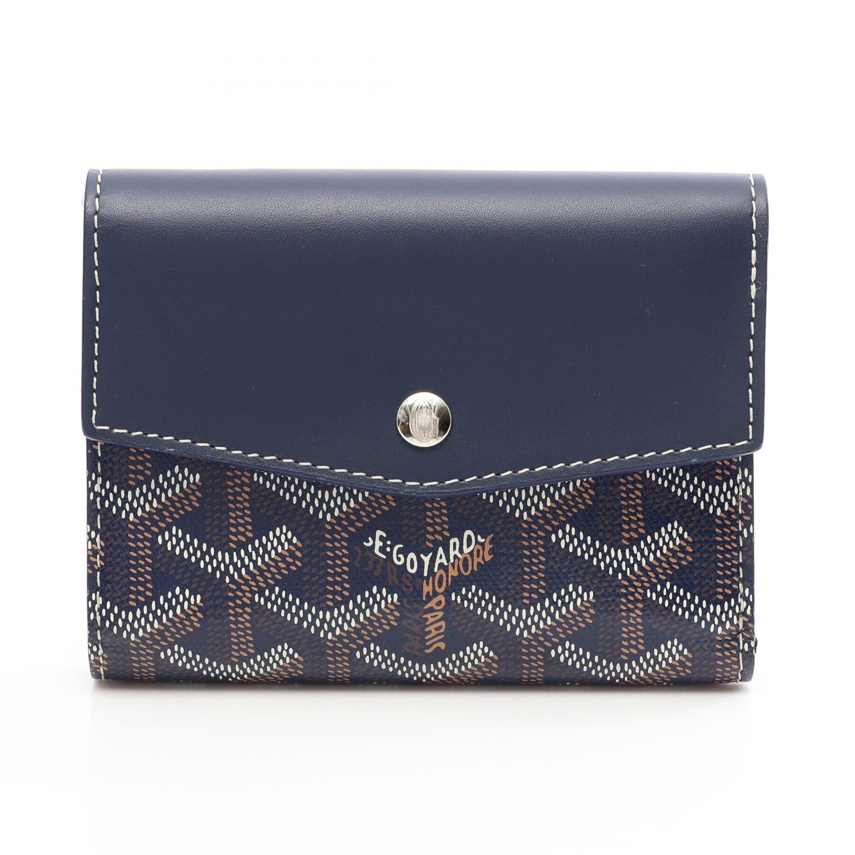 ゴヤール GOYARD サン ガブリエル ウォレット 三つ折り財布 財布 PVCコーティングキャンバス レザー レディース ネイビー系 / マルチカラー 【中古】