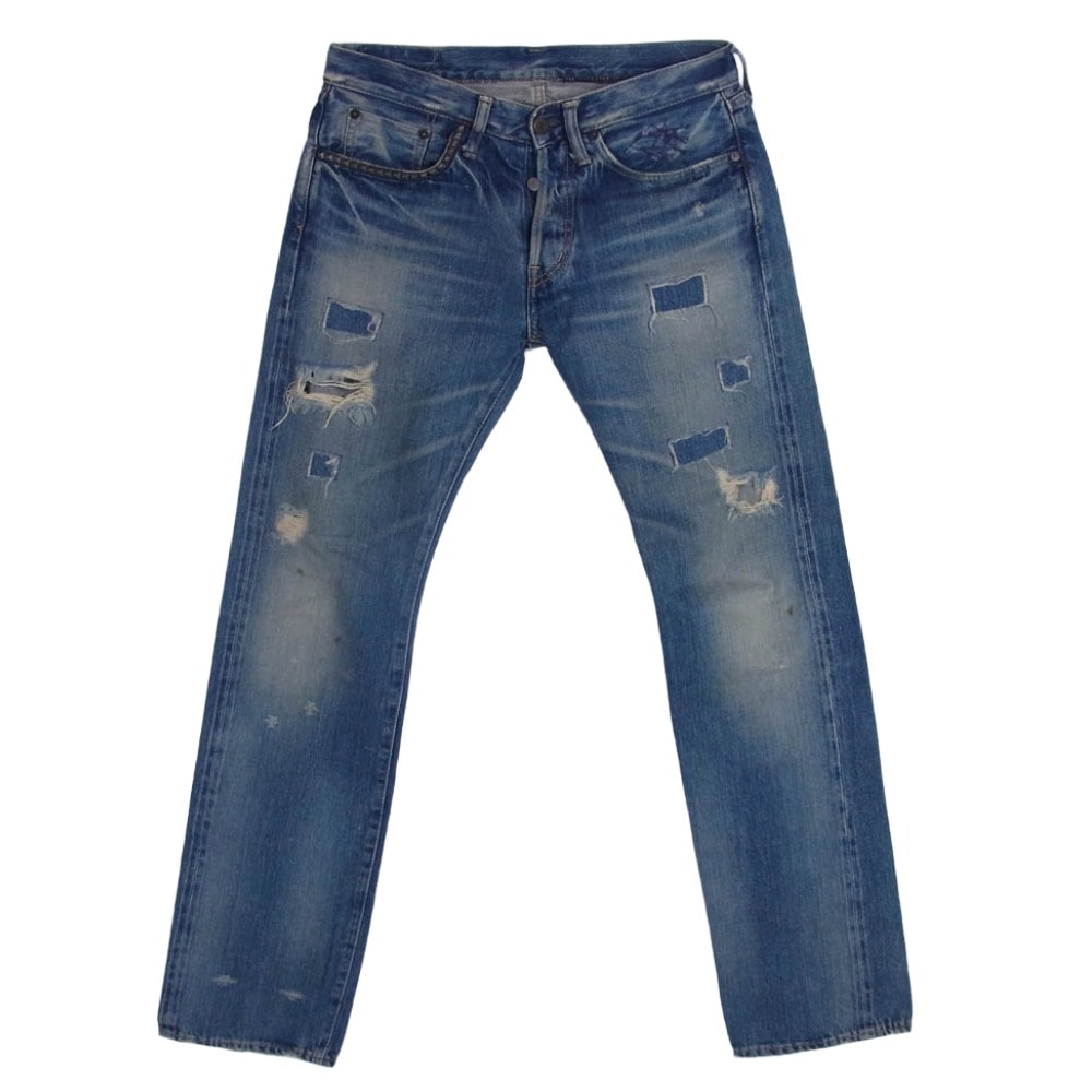 HYSTERIC GLAMOUR ヒステリックグラマー デニムパンツ 4AP-1251 ダメージ加工 リペア加工 リメイク 小窓 パッチ スタッズ デニム パンツ ライトブルー系 30【中古】