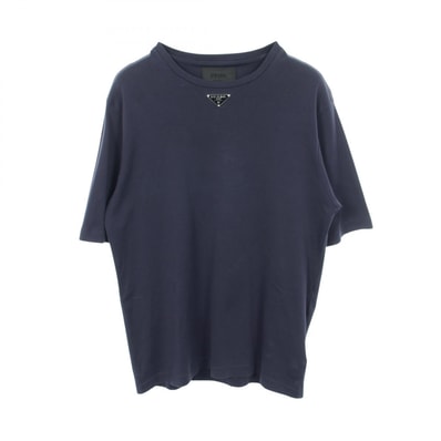 プラダ PRADA トライアングルロゴ 半袖Tシャツ 衣料品 トップス コットン メンズ ネイビー系 【中古】
