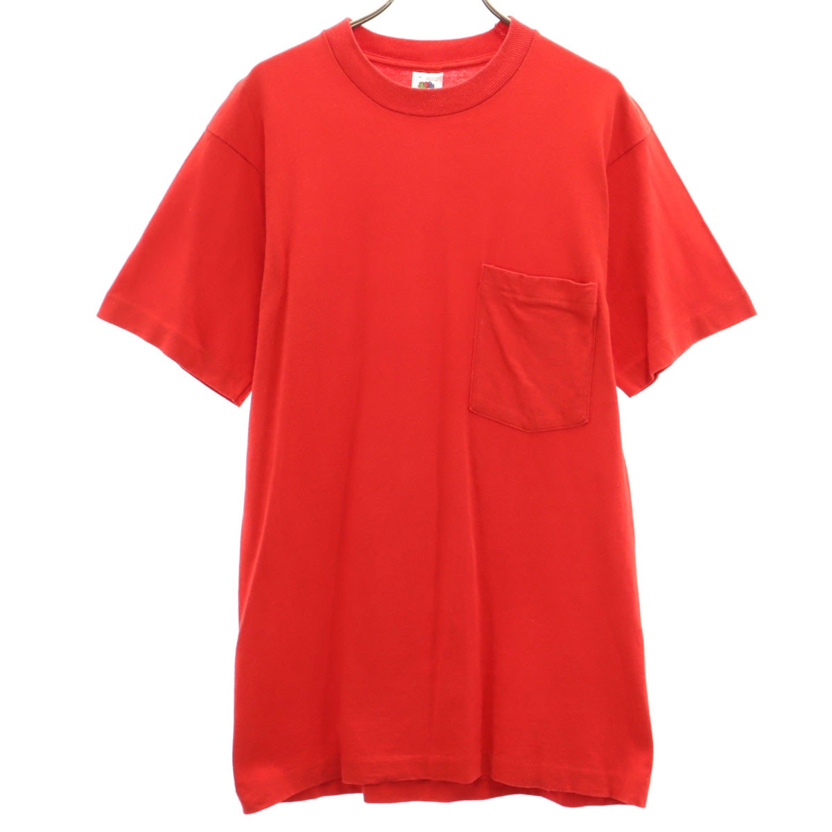 FRUIT OF THE LOOM フルーツオブザルーム 90s USA製 オールド 半袖 無地 Tシャツ M レッド シングルステッチ ポケT