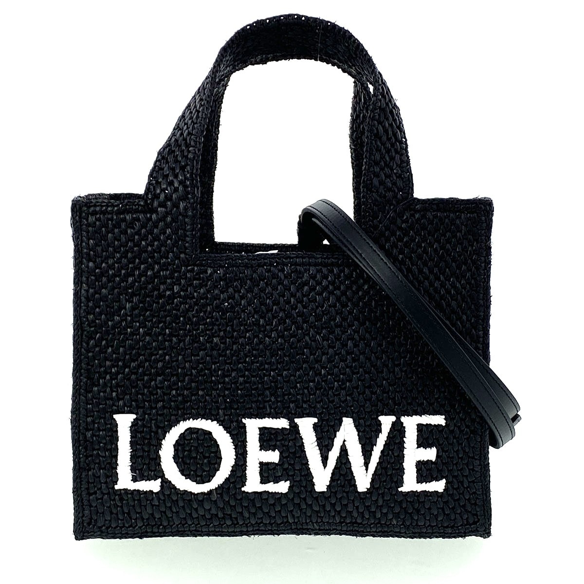 LOEWE ロエベ フォン トート スモール ハンドバッグ A685E59X01 ラフィア ブラック レディース【中古】