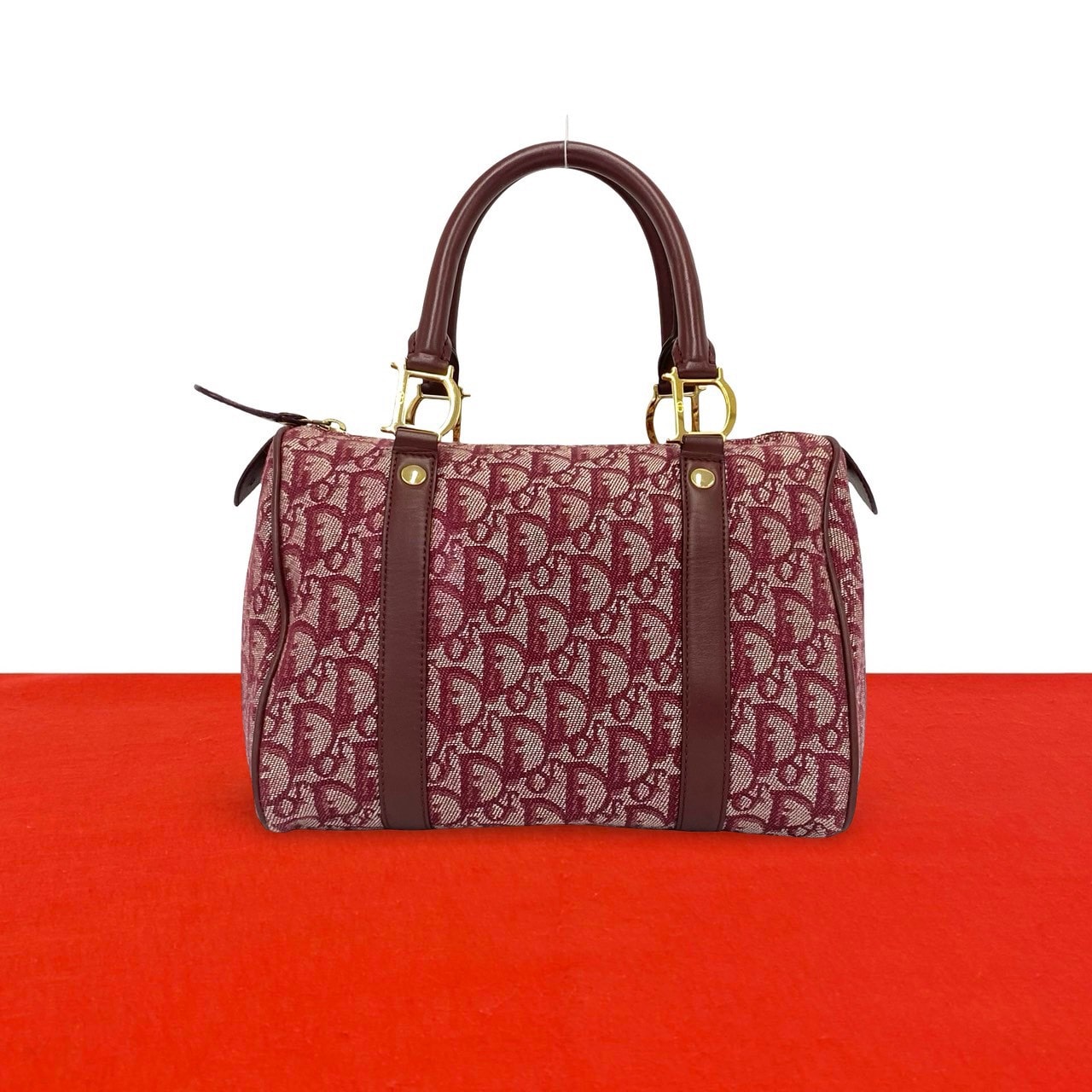 Christian Dior ディオール トロッター 柄 キャンバス レザー ハンドバッグ ワインレッド
23-10