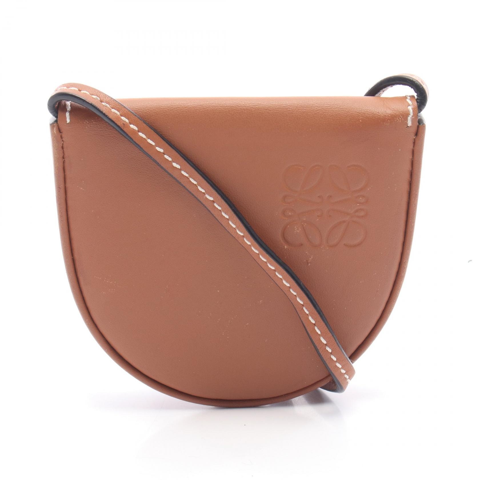 ロエベ LOEWE アナグラム ヒールポーチ ミニ ショルダーバッグ バッグ レザー レディース ブラウン系 【中古】