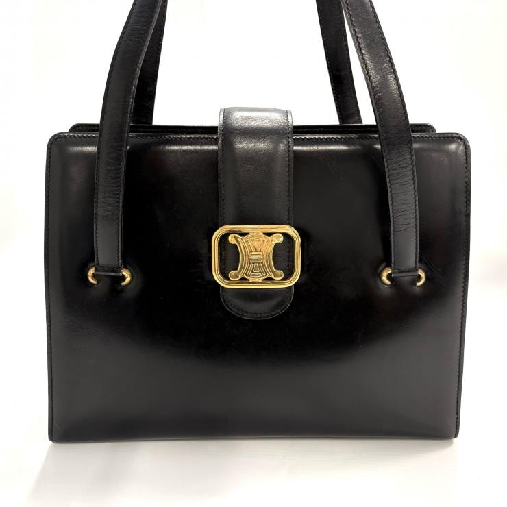 オールドセリーヌ レザー トリオンフ ハンドバッグ ブラック ゴールド CELINE 正規品【鑑定済み】