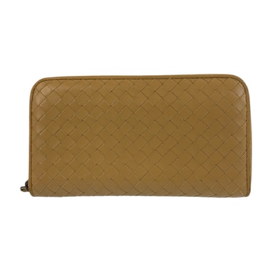 美品 BOTTEGAVENETA ボッテガヴェネタ イントレチャート ベージュ マスタード レザー 長財布 ロングウォレット 505836 【中古】