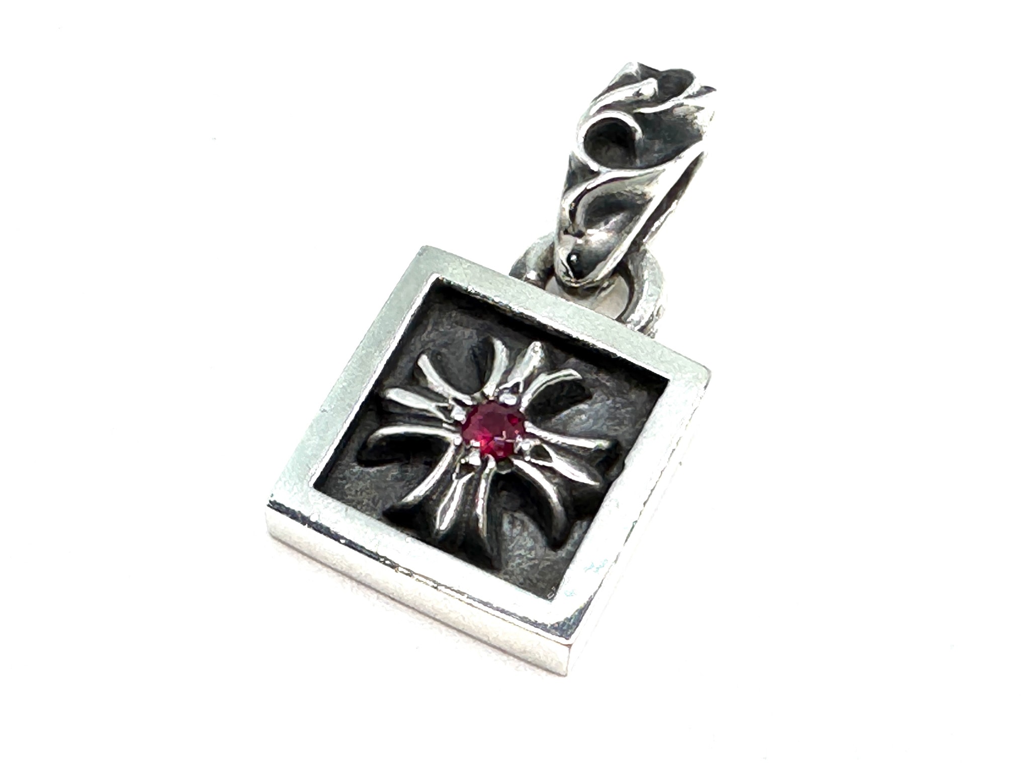 Chrome Hearts Framed CH Plus 1 Ruby Pendant "Silver/Red"