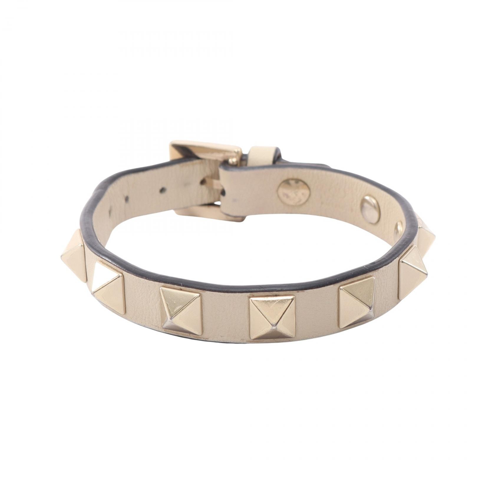 ヴァレンチノ Valentino ロックスタッズ ブレスレット アクセサリー レザー レディース ホワイト系 / シルバー系 【中古】