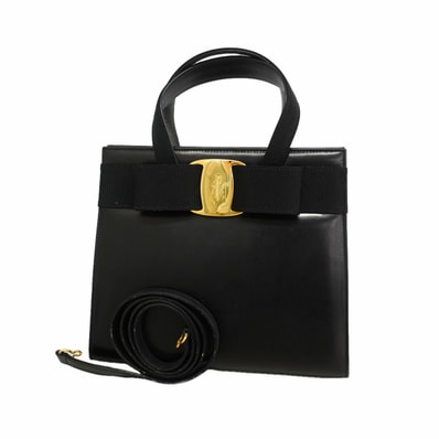 【6ie7277】サルヴァトーレフェラガモ ハンドバッグ ヴァラ レザー ブラック ゴールド金具 2wayバッグ【中古】レディース