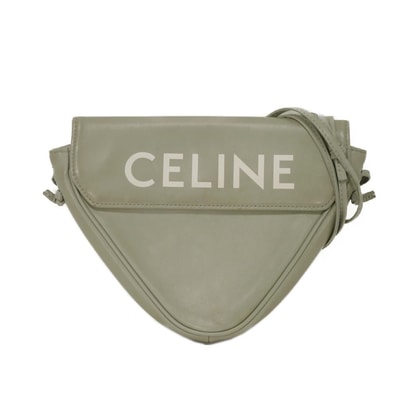 CELINE セリーヌ ロゴ プリント トライアングル バッグ スムース カーフ ホワイト ライトグレー バイカラー クロスボディ ポシェット ペールグレー ショルダーバッグ 195903DCS.10PG
