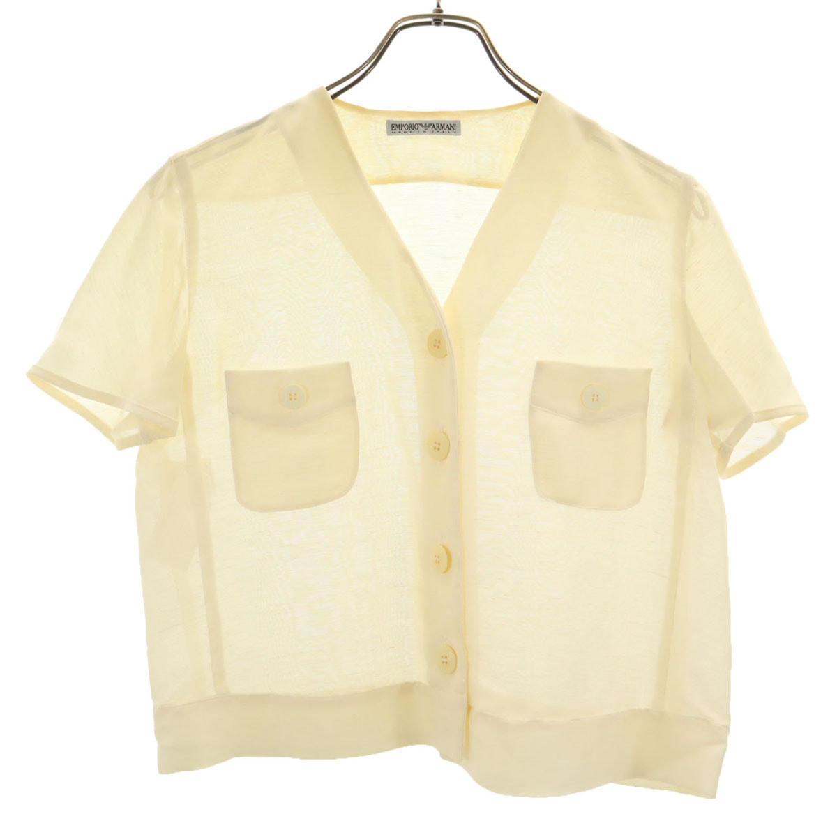 Emporio Armani エンポリオアルマーニ イタリア製 リネンブレンド 半袖 Vネック シャツ 40 アイボリー