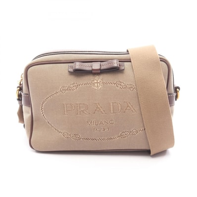 プラダ PRADA LOGO JACQUARD ロゴジャガード ショルダーバッグ バッグ キャンバス レザー レディース ベージュ系 / ブラウン系 1BH089 【中古】