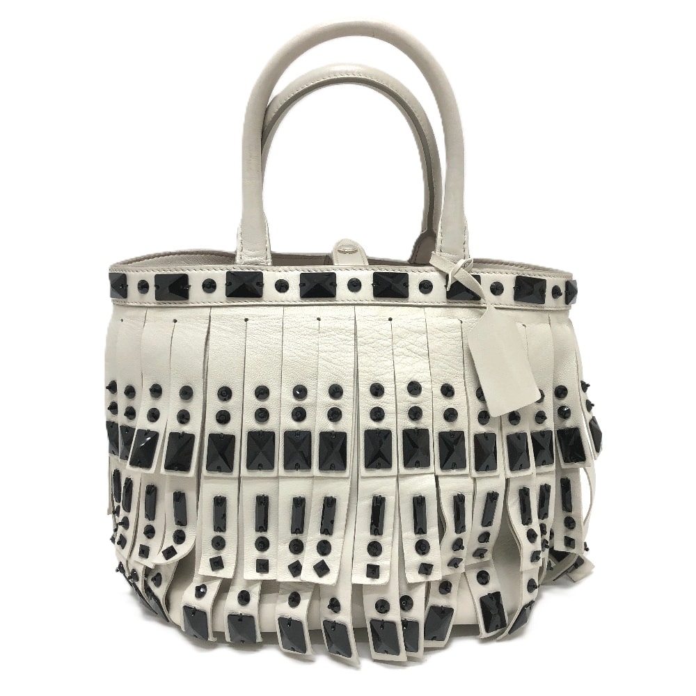 プラダ PRADA フリンジ B2466S カバン ハンドバッグ レザー ホワイト