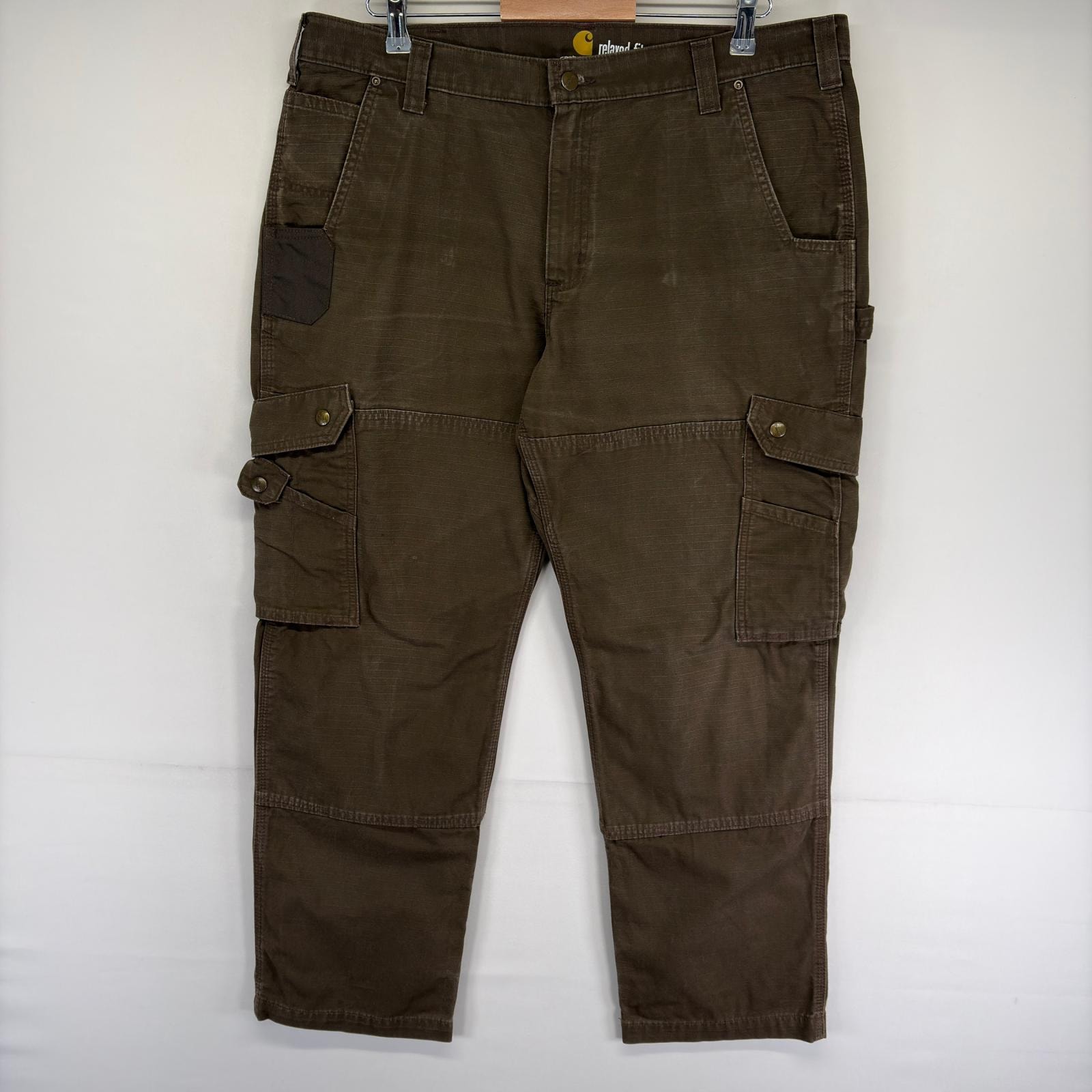 古着 カーハート Carhartt パンツ カーゴ ジッパーフライ ワンポイントロゴ リップストップ ワークパンツ W38 L30  ブラウン系 メンズ