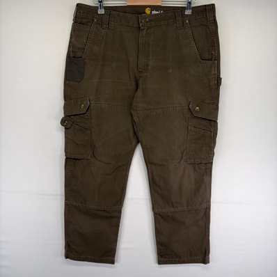 古着 カーハート Carhartt パンツ カーゴ ジッパーフライ ワンポイントロゴ リップストップ ワークパンツ W38 L30 ブラウン系 メンズ