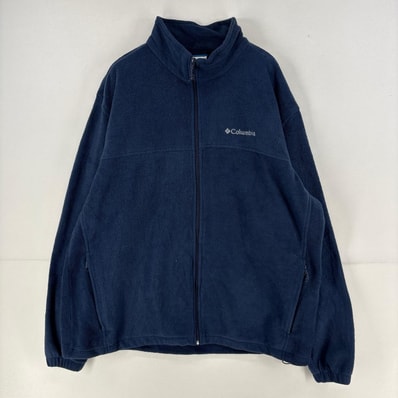 古着 コロンビア Columbia ジャケット フリース ロゴ 刺繍 フルジップ ワンポイント 大きいサイズ 2XL ネイビー メンズ