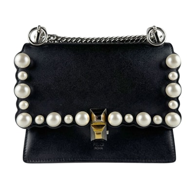 フェンディ FENDI ショルダーバッグ キャナイ ミニ レザー/メタル ブラック レディース 8M0381 A0ZR【中古】 z9310