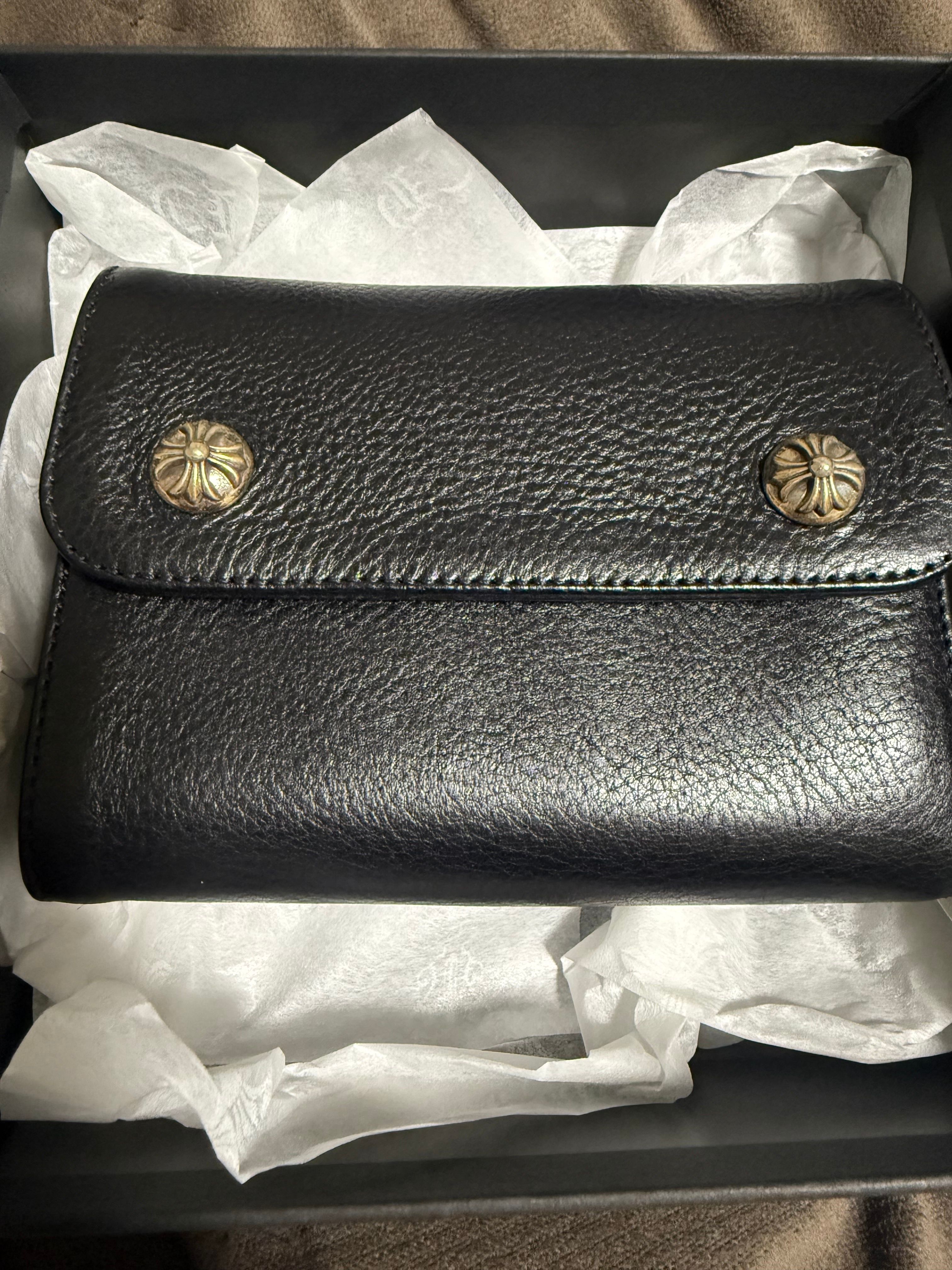 Chrome Hearts Wave Mini Cross Ball Button Leather Wallet "Black/Silver"