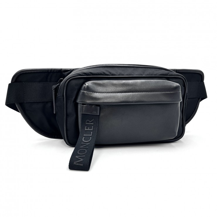 MONCLER(モンクレール)MARSUPIO GIFT ボディバッグ ウエストバッグ ブラック ナイロン レザー RFID対応 【中古】