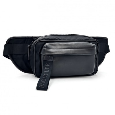 MONCLER(モンクレール)MARSUPIO GIFT ボディバッグ ウエストバッグ ブラック ナイロン レザー RFID対応 【中古】