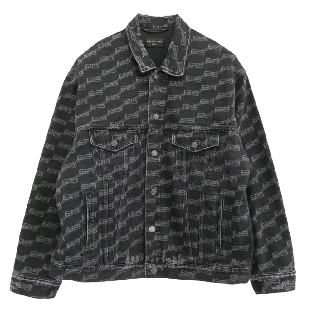 BALENCIAGA バレンシアガ デニムジャケット 719322 TNW63 BB Monogram Large fit Jacket ロゴプリント デニムジャケット グレー系 XS【中古】