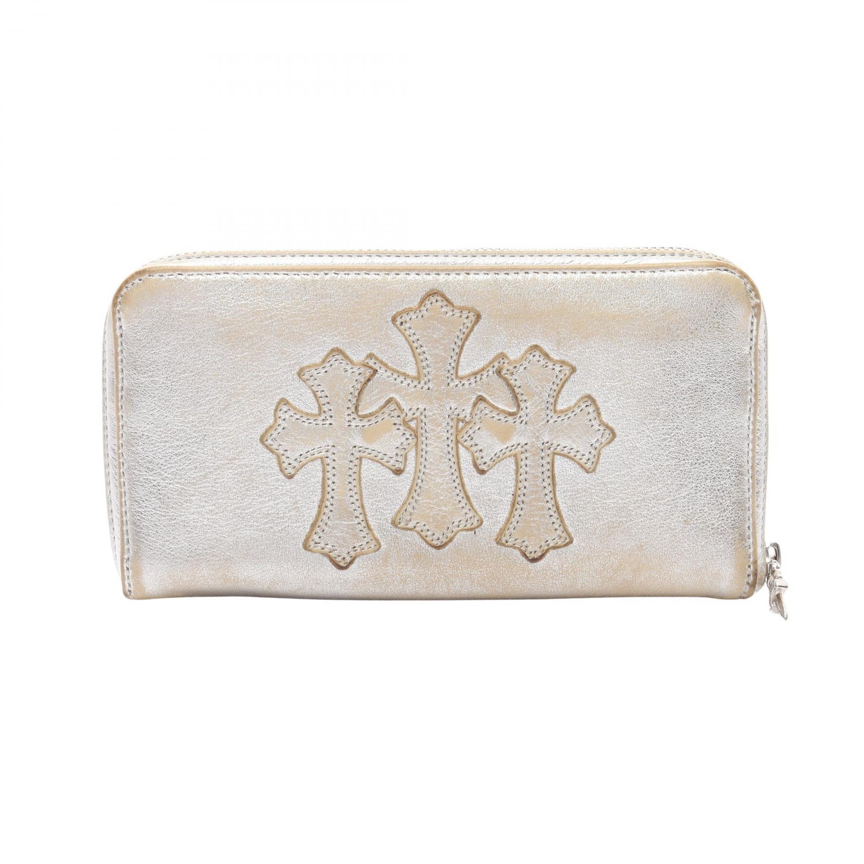 クロムハーツ CHROME HEARTS REC F ZIP 3セメタリークロスパッチ ラウンド長財布 財布 レザー メンズ シルバー系 【中古】