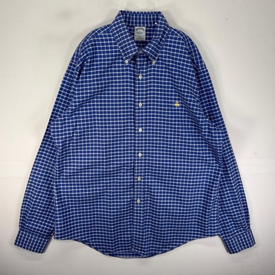 古着 ブルックスブラザーズ Brooks Brothers 長袖シャツ ボタンダウン ワンポイント L ブルー系 チェック メンズ