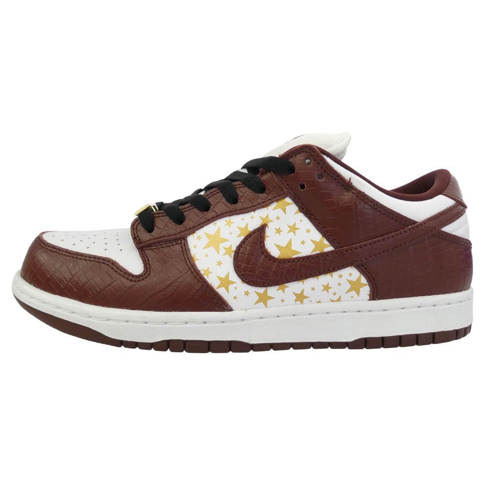 Supreme NIKE  DH3228-103 【フェイクバスターズ鑑定済】 × Nike ナイキ SB Dunk Low OG QS Gold Stars White Barkroot Brown  ゴールドスターズ ローカット【美品】【中古】