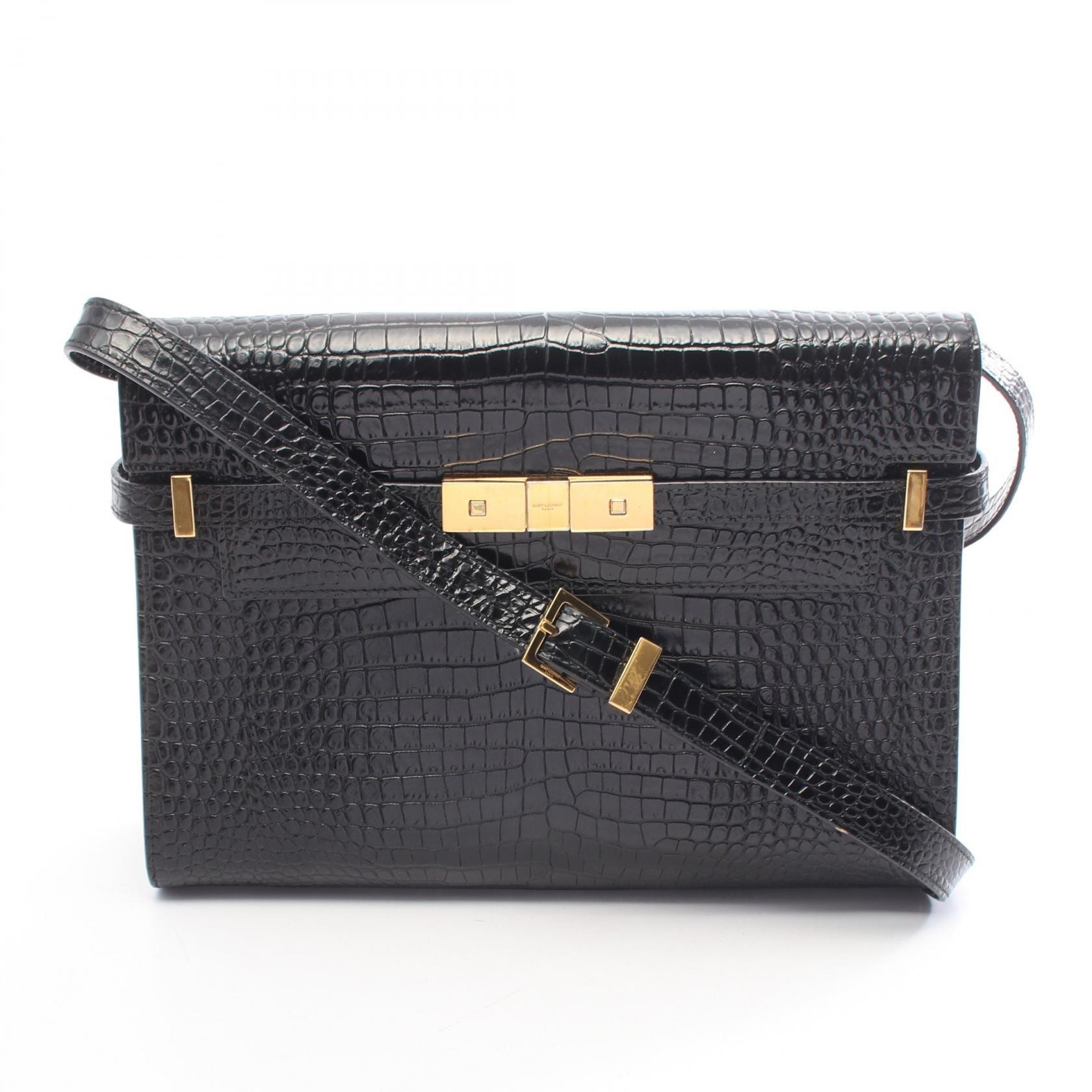 サンローランパリ SAINT LAURENT PARIS マンハッタン クロコ型押し ショルダーバッグ バッグ レザー レディース ブラック系 579271 【中古】