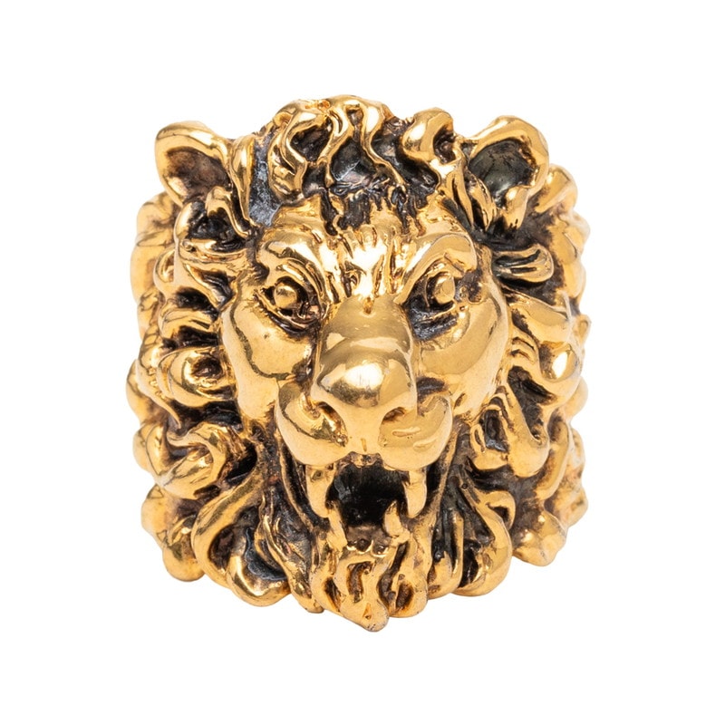グッチ ライオンヘッド リング 指輪 #25 ゴールド メッキ GP レディース GUCCI 【中古】