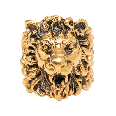 グッチ ライオンヘッド リング 指輪 #25 ゴールド メッキ GP レディース GUCCI 【中古】