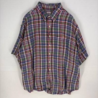 古着 ブルックスブラザーズ Brooks Brothers 半袖シャツ ボタンダウン 胸ポケット 346 マルチカラー 2XL ピンク系 メンズ