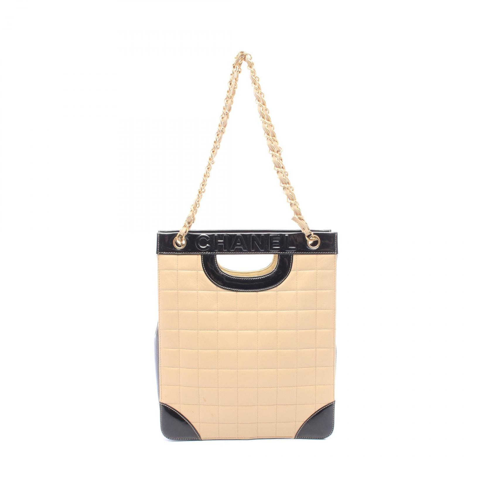 シャネル CHANEL チョコバー 2WAY トートバッグ バッグ レザー パテントレザー レディース ベージュ系 / ブラック系 【中古】