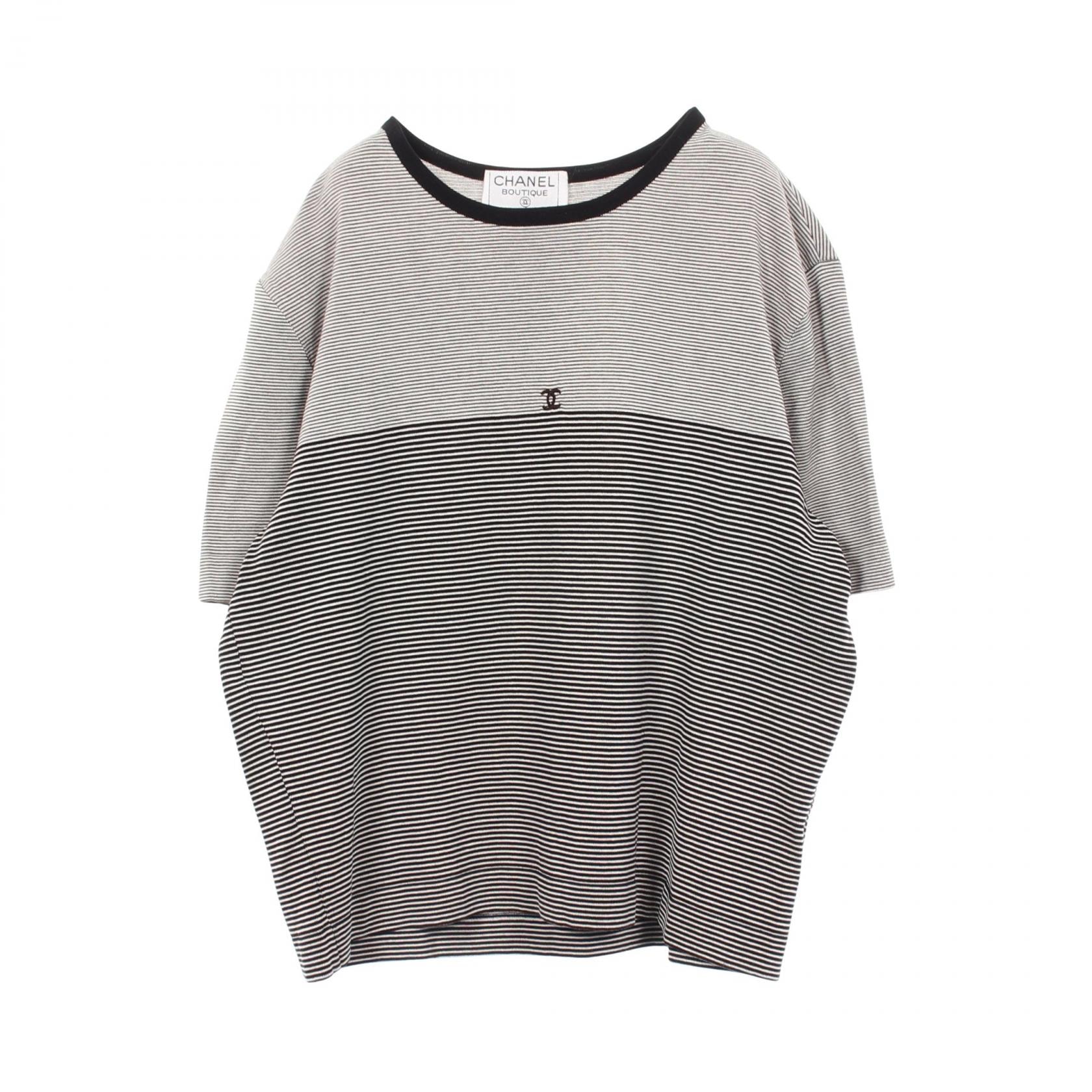 シャネル CHANEL ココマーク ボーダー 半袖Tシャツ 衣料品 トップス コットン レディース ブラック系 / ホワイト系 P08622V00338 【中古】